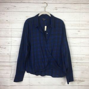 Madewell Plaid Wrap Front Button Down Shirt